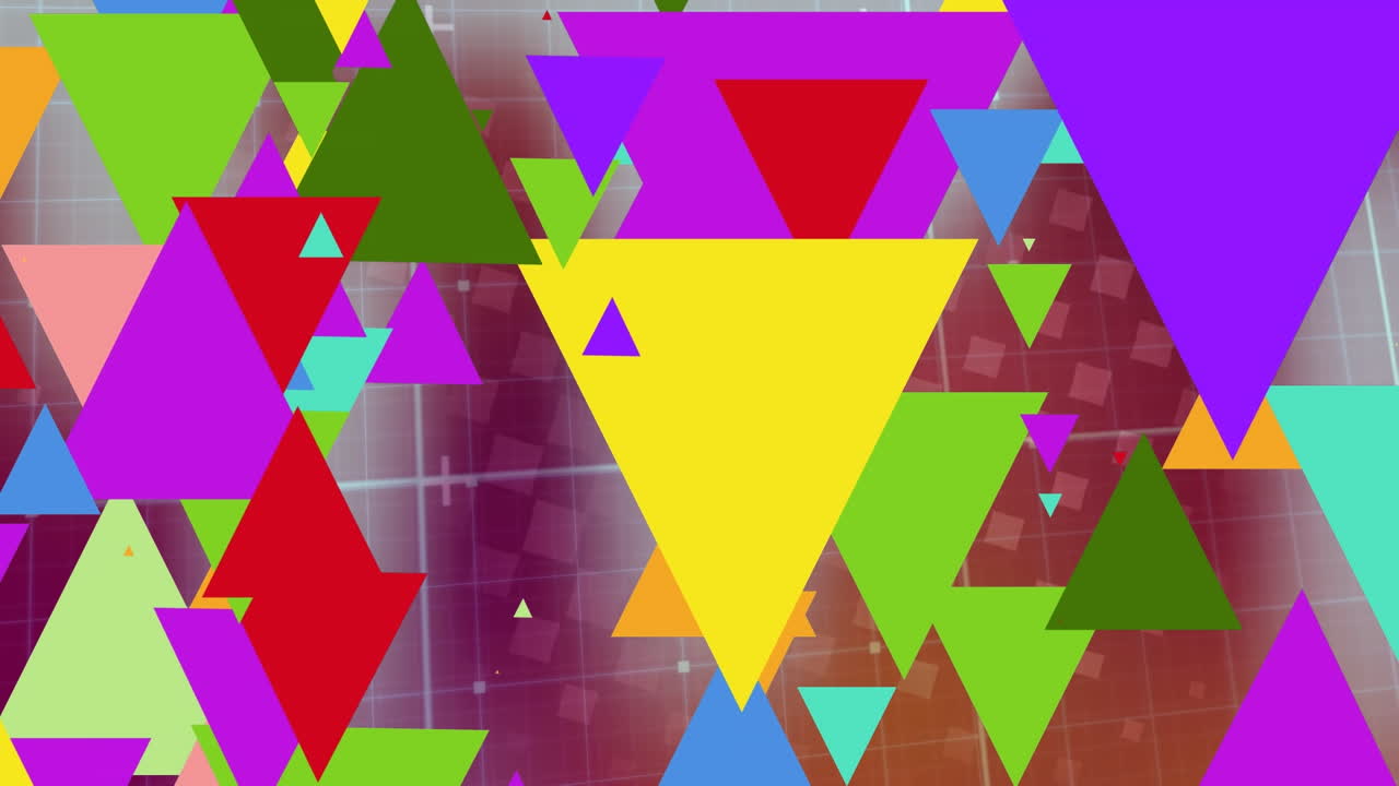 animación de formas coloridas sobre fondo rojo