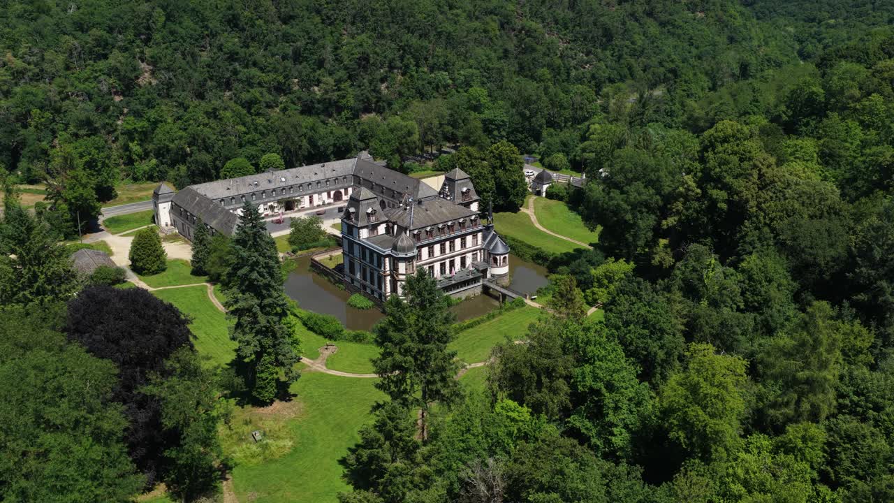 Altenberg Cathedral, in the hills of the german eifel, monument, Aerial drone video