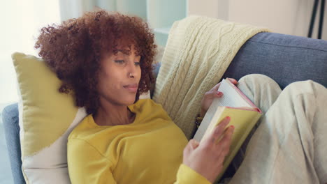 Beautiful-afro-woman-reading-intriguing-book