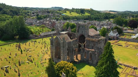 Melrose-Abbey-Ruins-In-The-Scottish-Borders-Aerial-Video