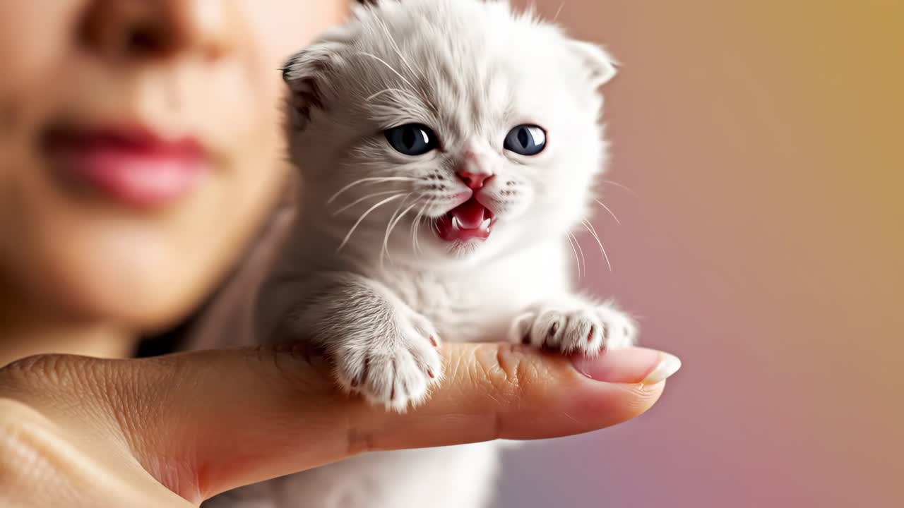 Cute kitten in a woman's hand