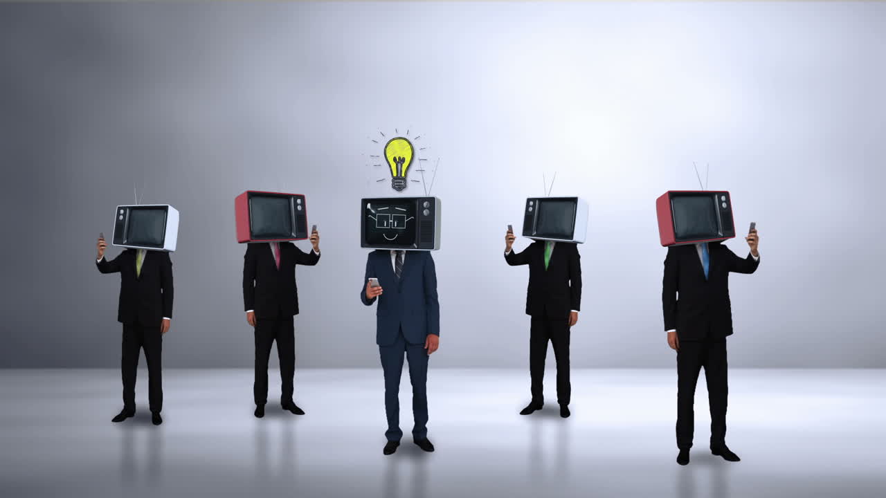 그의 머리에 tv를 가진 사업가