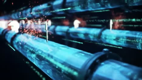 a mesmerizing journey through a futuristic digital landscape, showcasing intricate flows of data alongside abstract representations of human-like figures symbolizing connection and technology