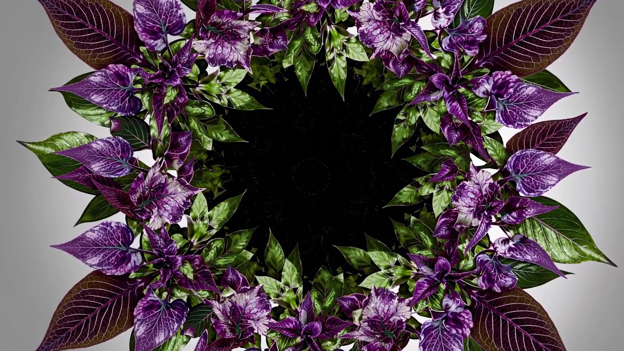Animated Wreath of Purple and Green Leaves and Flowers