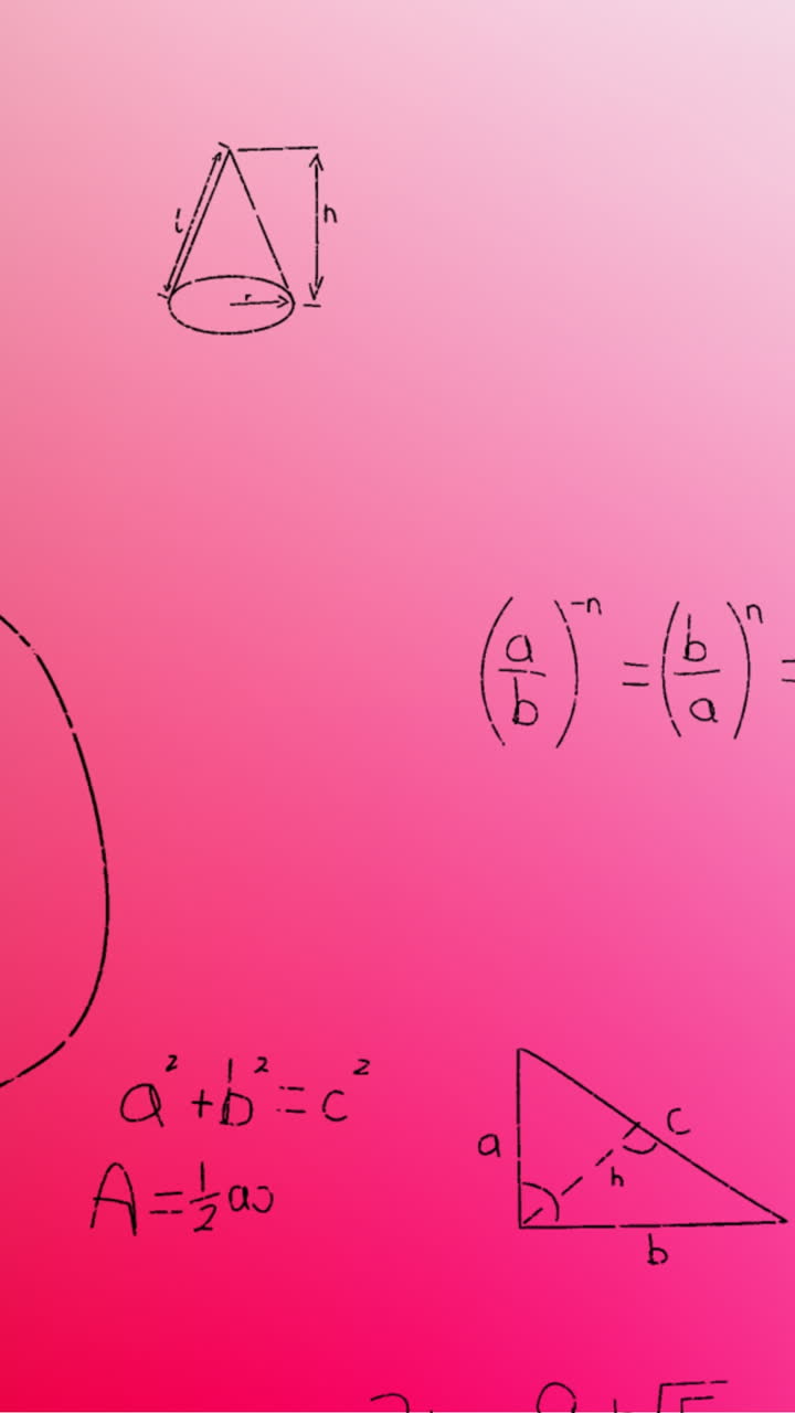 animación de fórmulas matemáticas escritas a mano sobre un fondo rosa