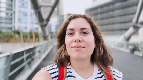 happy woman exploring the city skyline