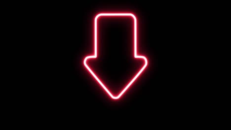 down arrow glowing symbol outline looping on black background.