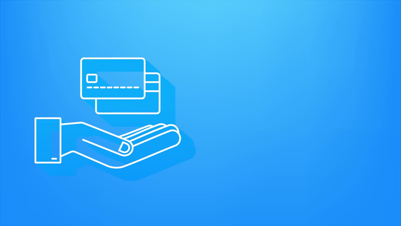 Shadow Blue simple credit card with hands template. motion graphic