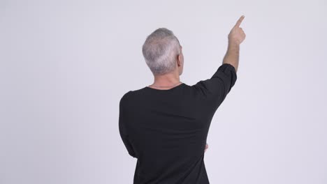 vista trasera de un hombre persa maduro con cabello gris