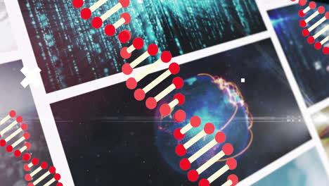 dna strand animation over digital data and earth in space