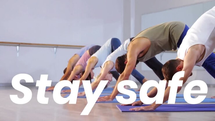 Stay safe text over people exercising