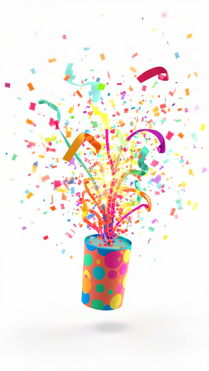 Vibrant Confetti and Streamers Burst from a Party Popper