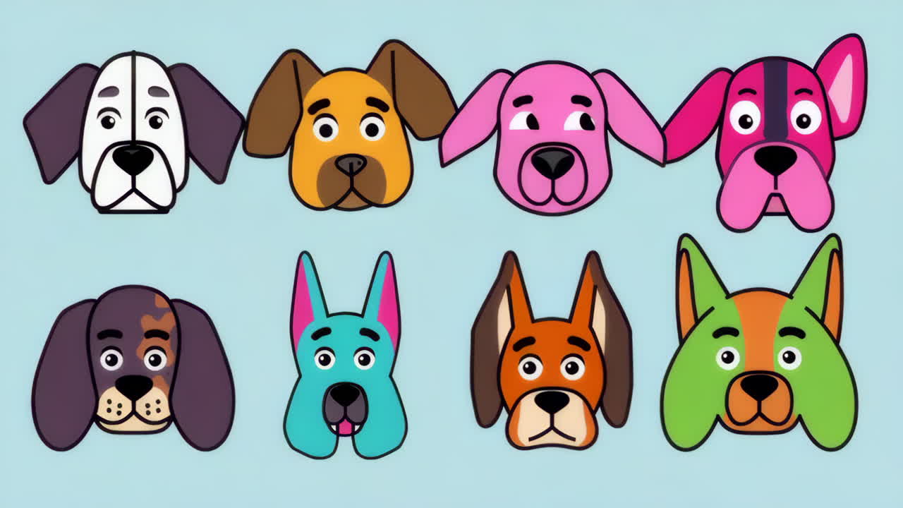 Colorful Cartoon Dog Faces Collection