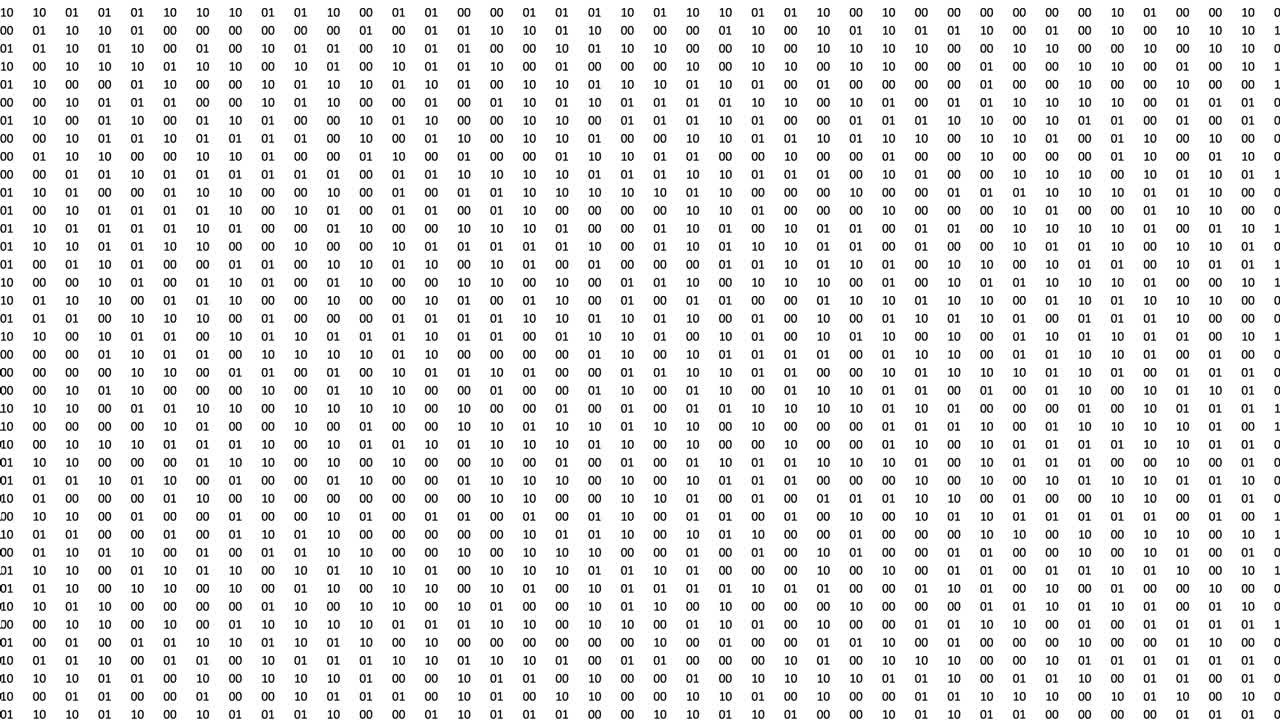Computer screen animation with fast changing cryptic binary data.