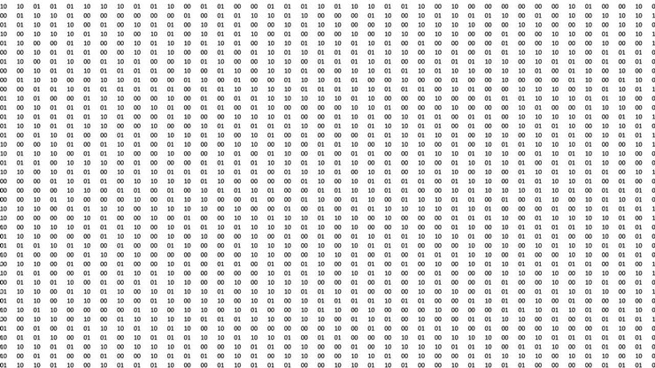 Computer screen animation with fast changing cryptic binary data.
