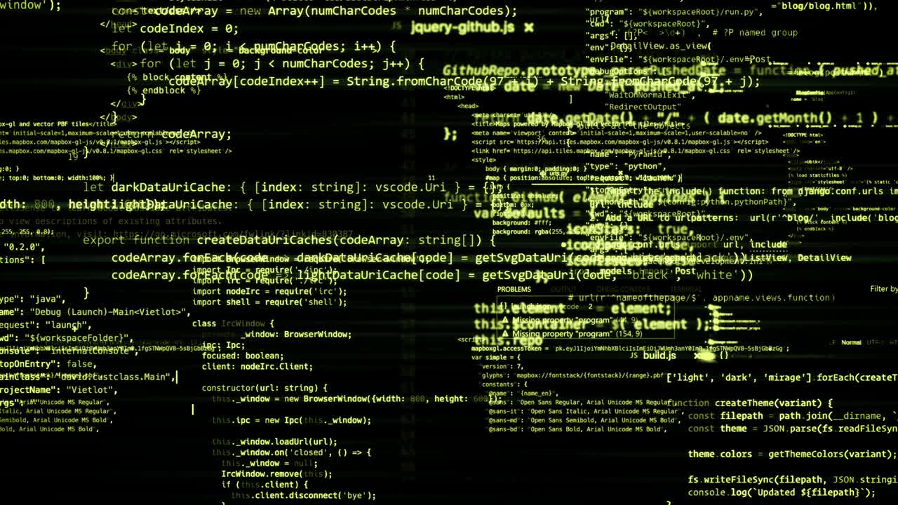 The abstract code moves in the virtual space. looped
