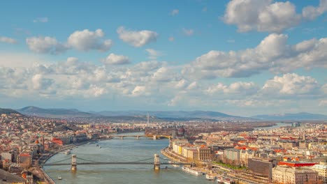 budapest cityscape, capital city of hungary, view of the danube river and the chain bridge, time-lapse footage