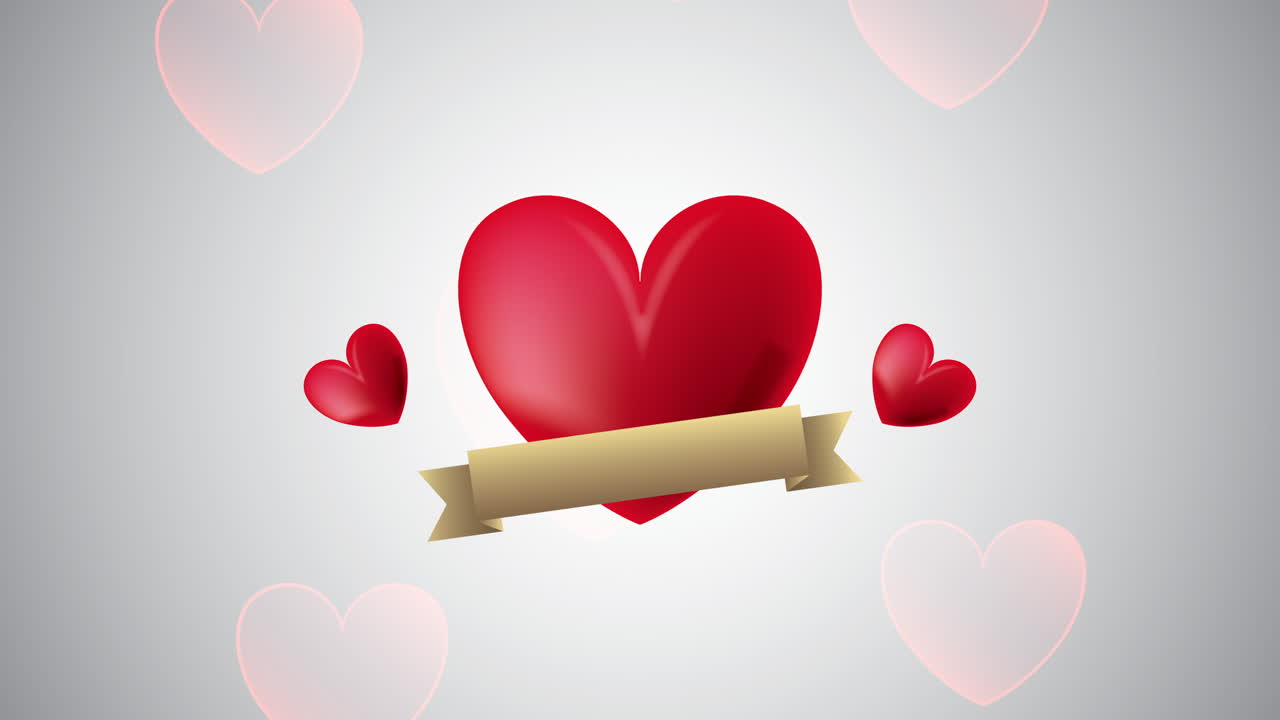 carta animata di san valentino con cuori e nastro