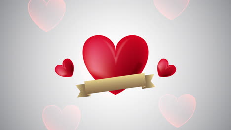 tarjeta animada del día de san valentín con corazones y cinta