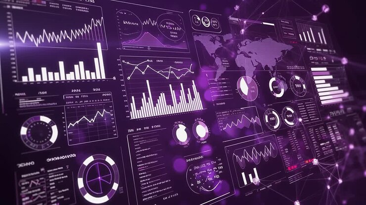 Animated Digital Interface Showing Data Analytics and World Map