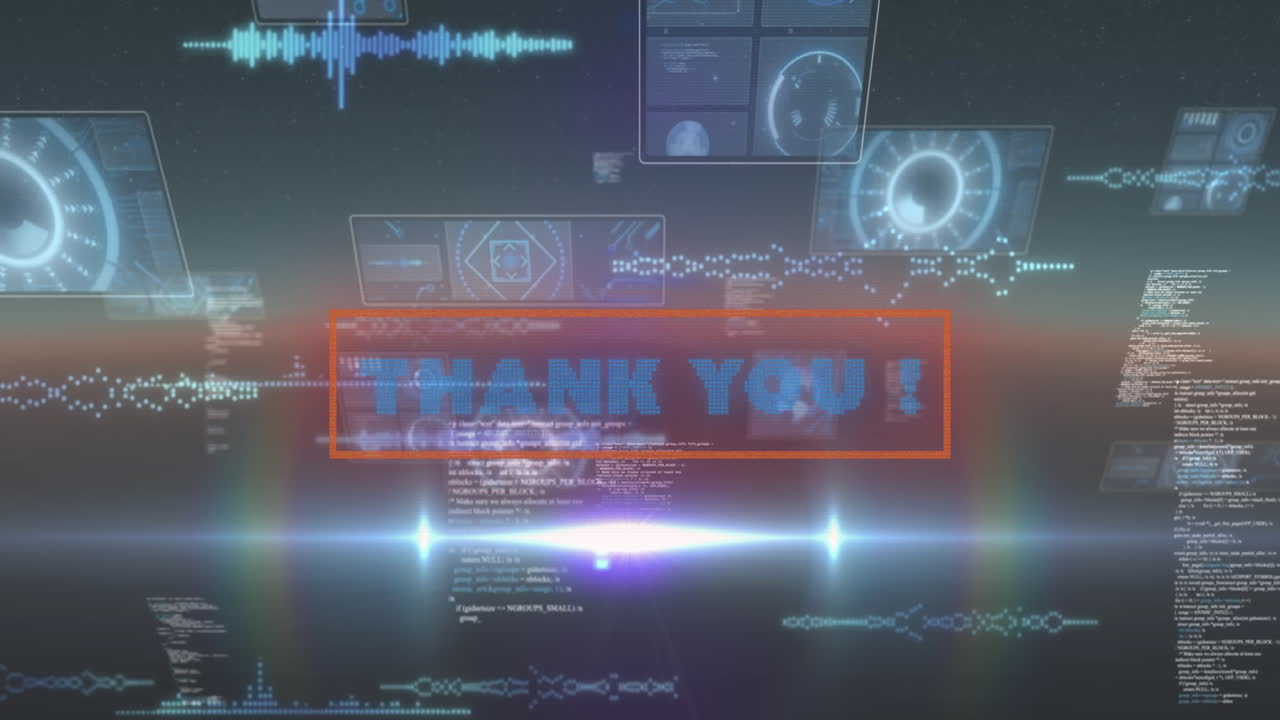 Animation of thank you text over scope scanning and data processing