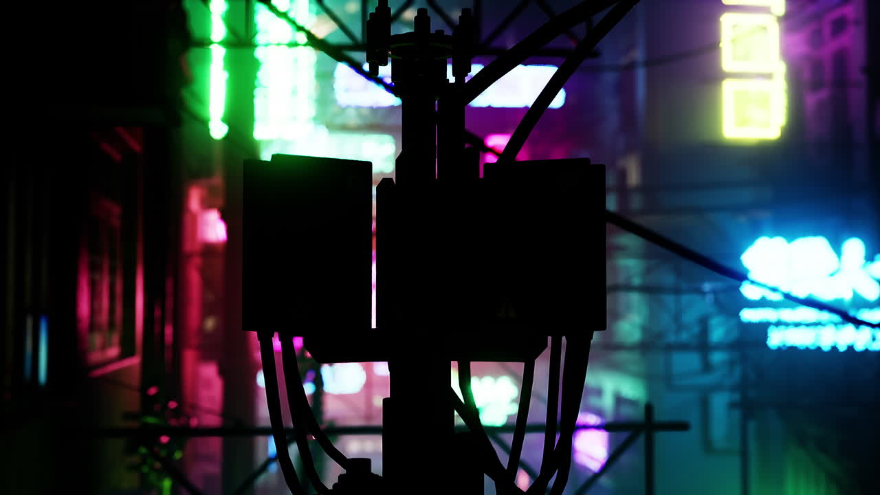 사이버 크 네온 도시 풍경