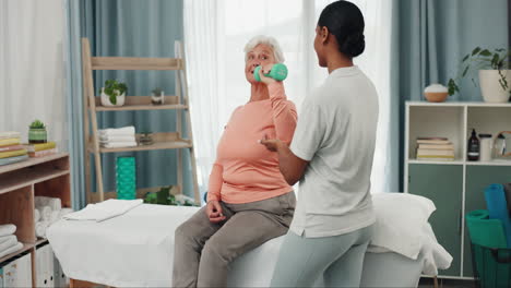 old woman, doctor and physical therapy