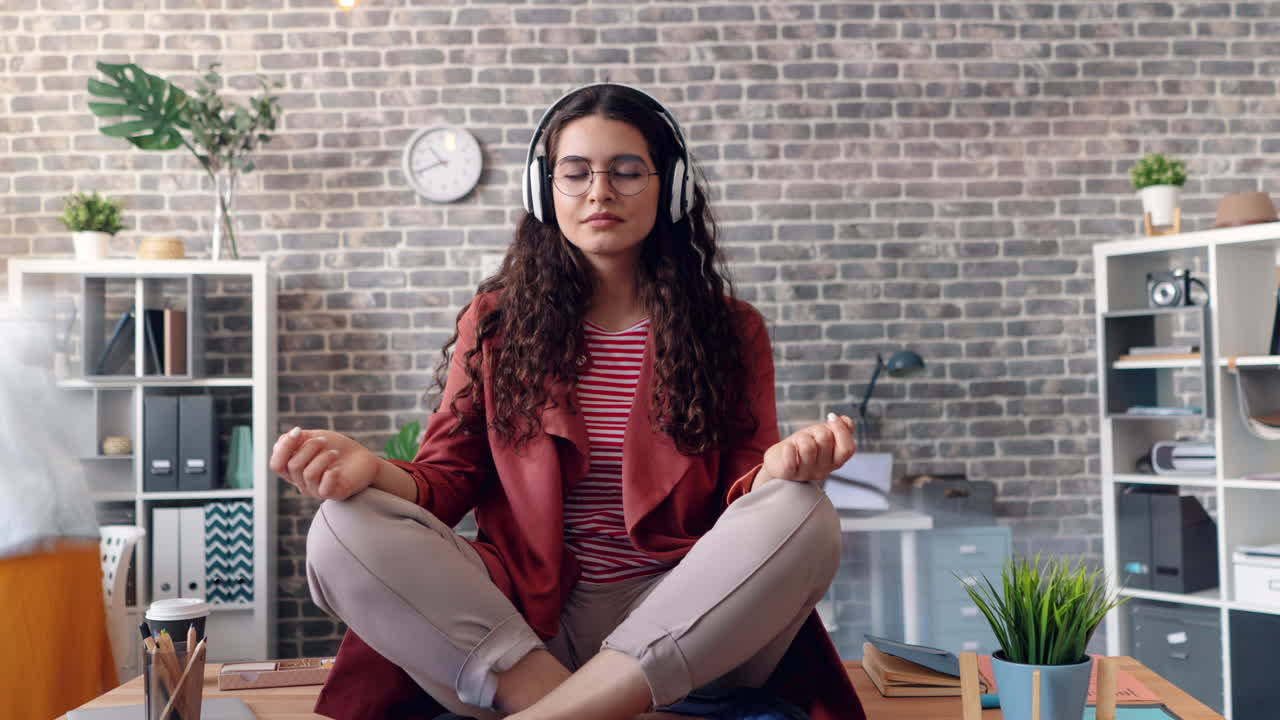 Woman Meditating in the Office