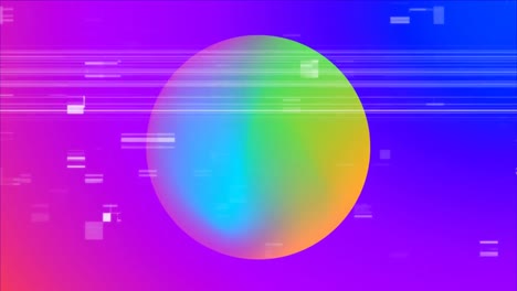 front view of a multi coloured ball against shade from pink to purple