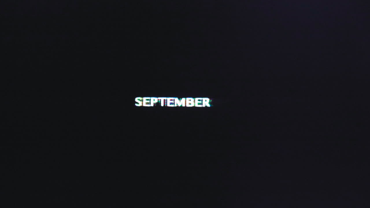 September intro text glitch pixel sorting effect on dark mysterious background