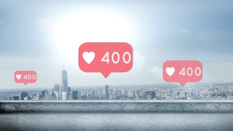 Like-icon-with-increasing-numbers-and-city-background-4k