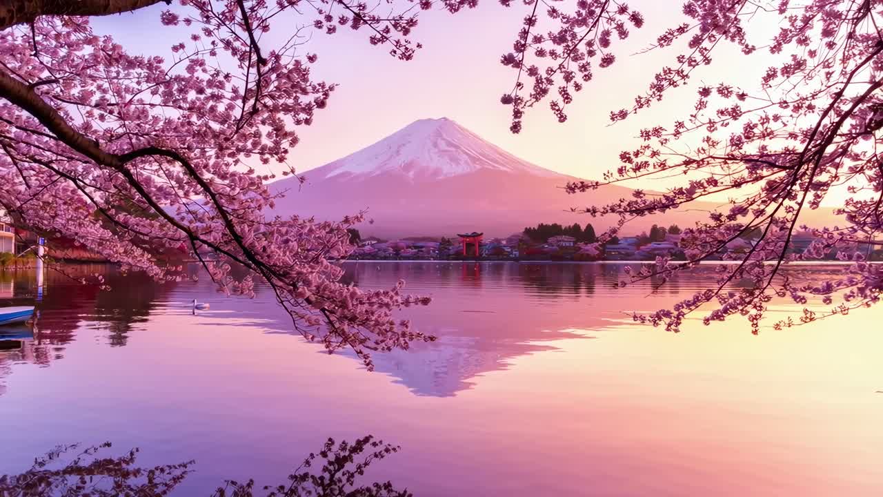 日本の春の富士山と桜。 | Premium写真