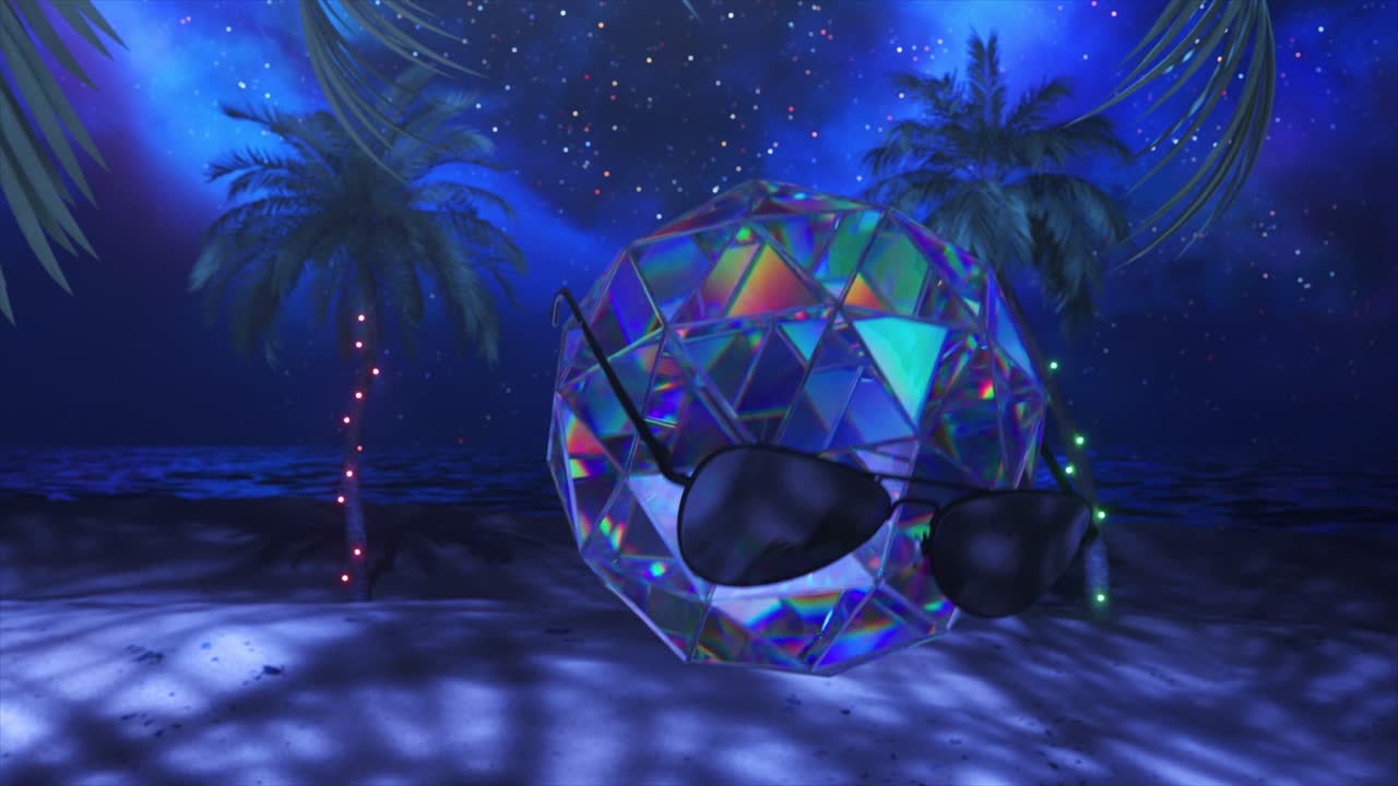 밤 에 열대 해변 에서 디스코 공