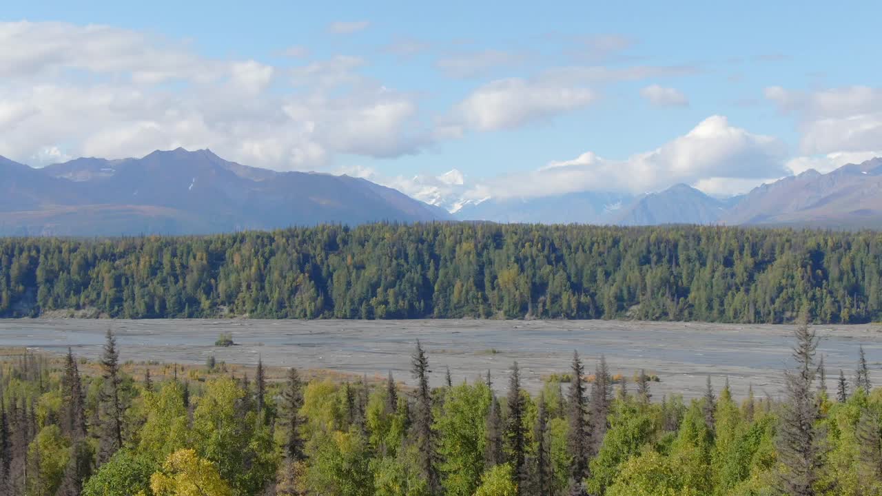 Majestic Alaskan Landscape: Mountains, River, and Forest
