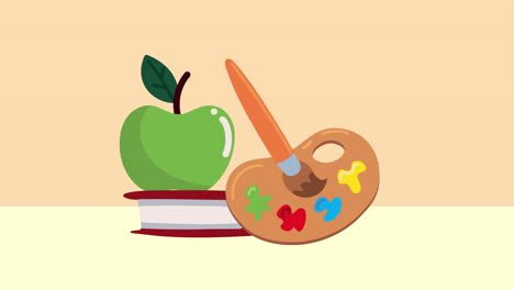animación de regreso a la escuela con paleta y manzana