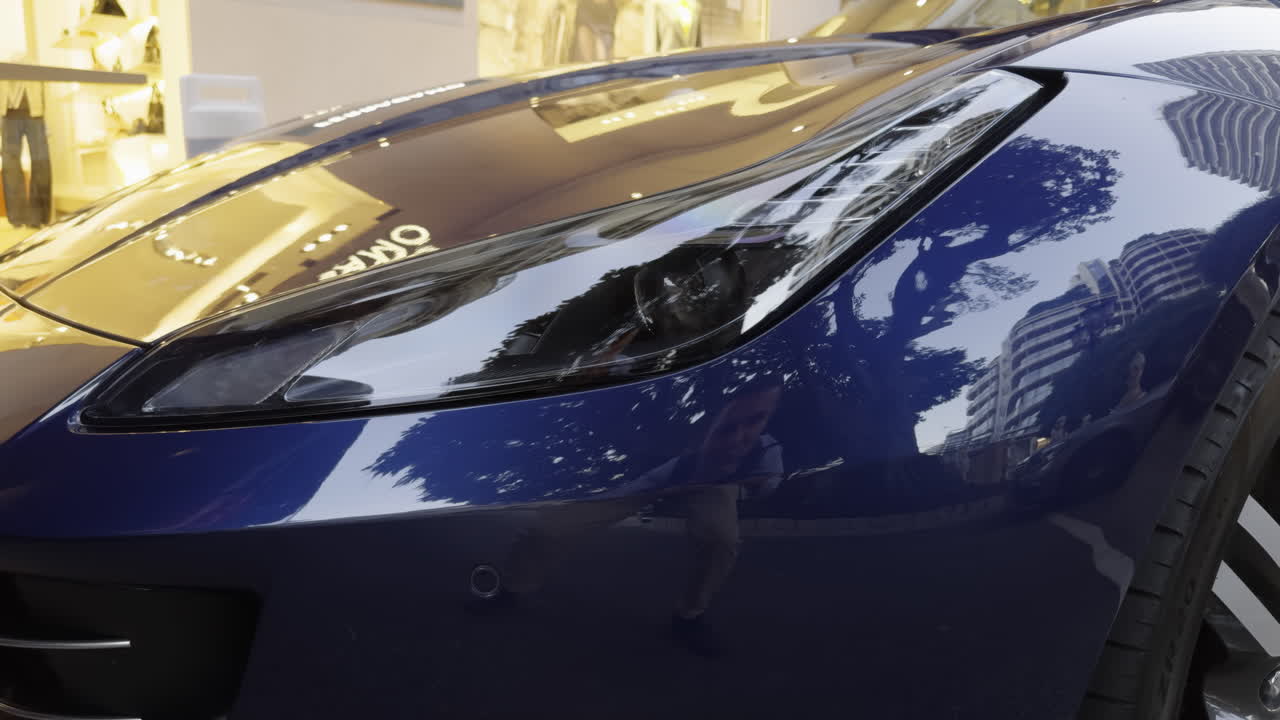 Blue Ferrari in the City