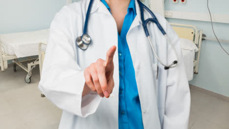 animación de una doctora caucásica con un estetoscopio sobre la habitación del paciente