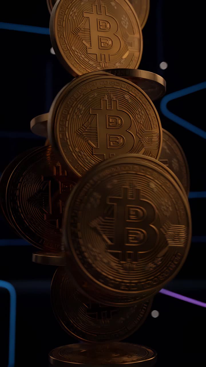 Animação de Bitcoin Dourado Girando em Fundo Escuro Cripto Cinematográfico 4K