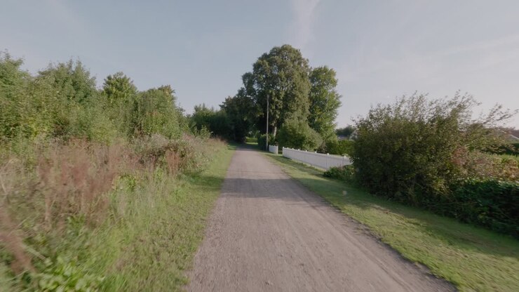 Un piccolo villaggio nella Svezia meridionale, Österlen, in estate, ripresa ampia con movimento in avanti