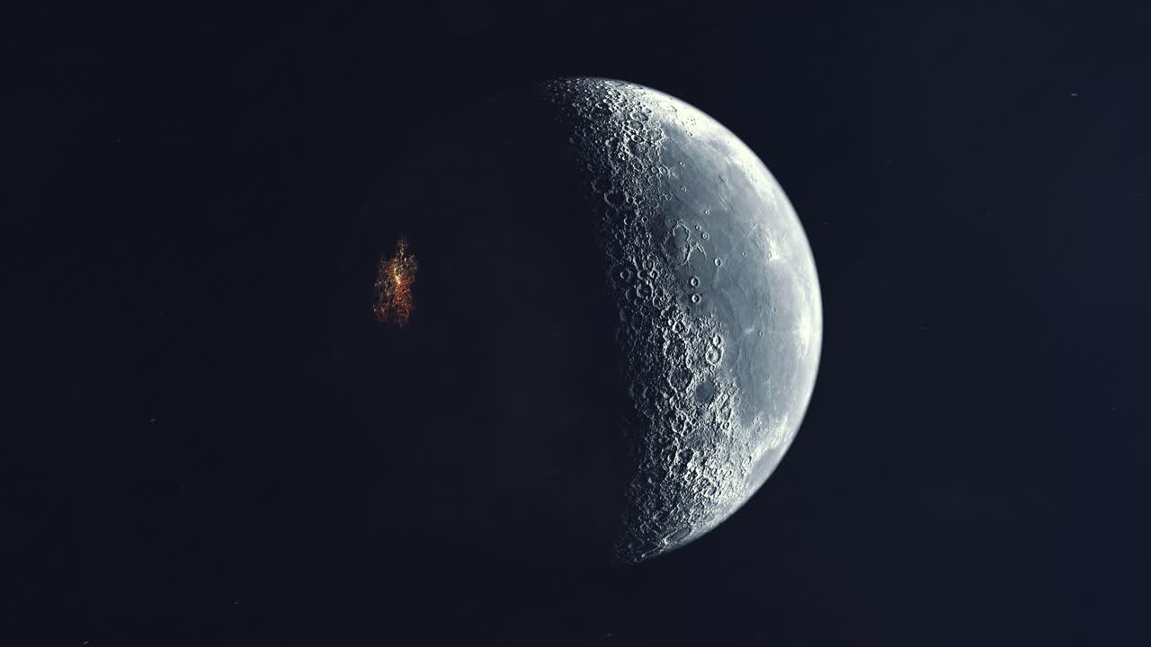 Cena realista girando em torno da Lua habitada do futuro