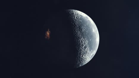 realistic shot of spinning around the inhabited moon of the future