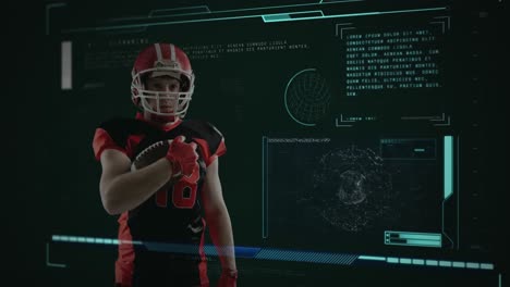 animación del procesamiento de datos sobre un jugador de fútbol americano con pelota
