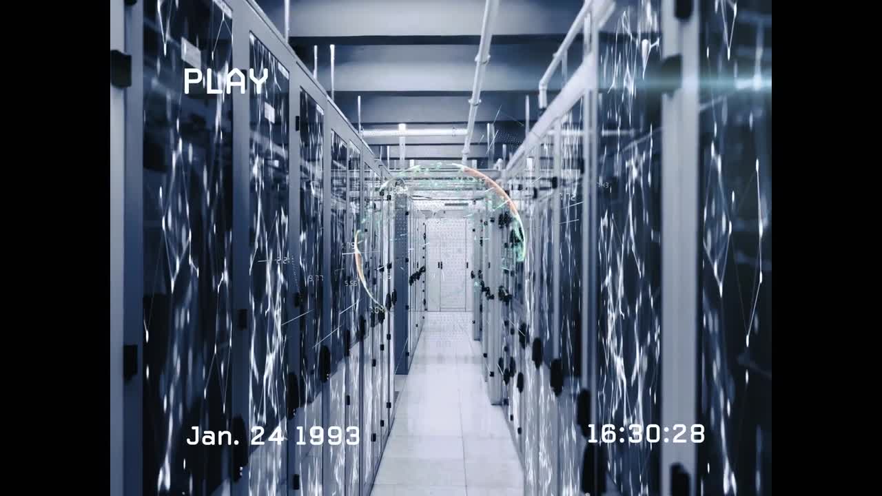 animación de interferencia y globo sobre la sala del servidor