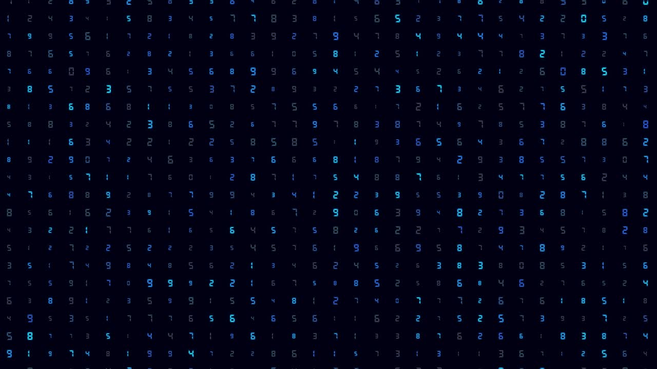 Abstract background dynamic glowing numeric pattern on dark digital grid numeric code highlights