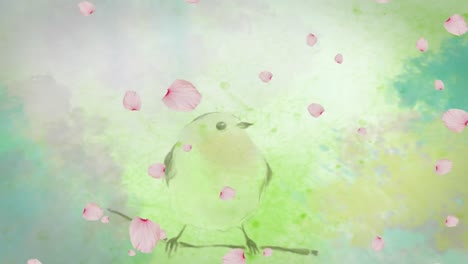 animación de un paisaje de primavera con pétalos de flores rosadas flotantes