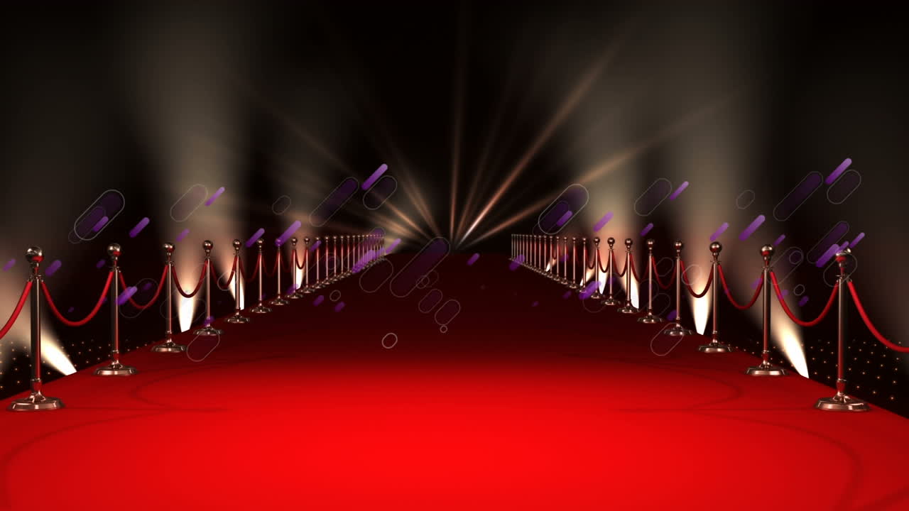 animación de formas púrpuras sobre alfombra roja y luces