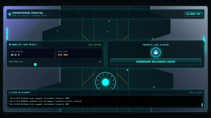 Sci-Fi Mainframe Portal Interface with Data Metrics