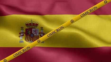 omicron variant and ban strip on spain flag - flag of spain