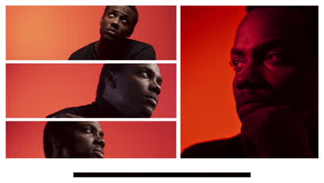 dramatic portraits and close-ups of a man in red and orange light