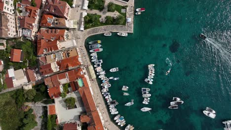 hvar city aerial top down vertical view of historic old town marina
